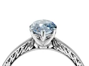 Solitaire Engagement Ring Setting for Fancy Blue Marquise Center with Engraved Milgrain Band and Prong Head in Platinum