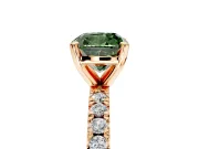 Solitaire Engagement Ring Setting for Fancy Green Cushion Cut Center with Fine Pave Band and Claw Prong Head in Rose Gold