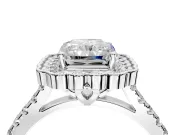 Milgrain Floral Halo Engagement Ring Setting for Radiant Cut Center with Pave Band and Prong Head in Platinum