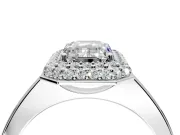 Halo Engagement Ring Setting for Emerald Cut Center with Plain Tapered Band and Prong Head in Sterling Silver