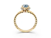 Halo Engagement Ring Setting for Fancy Blue Oval Center with Rope Twist Split Shank and Prong Head in Yellow Gold