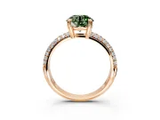 Solitaire Engagement Ring Setting for Fancy Green Round Cut Center with Multi-Row Pave Accents and Basket Head in Rose Gold