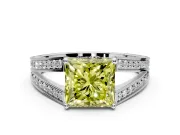 Split Shank Engagement Ring Setting for Fancy Yellow Princess Cut Center with Pave Split Shank and Prong Head in White Gold