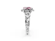 Halo Engagement Ring Setting for Fancy Pink Pear-Shaped Center with Open Scroll Shoulders and Prong Head in Platinum