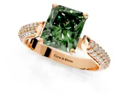 Solitaire Engagement Ring Setting for Fancy Green Radiant Cut Center with Multi-Row Accents and Prong Head in Rose Gold