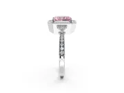 Halo Engagement Ring Setting for Fancy Pink Radiant Cut Center with Milgrain Rim, Pave Band and Prong Head in Sterling Silver