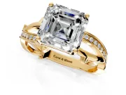 Solitaire Engagement Ring Setting for Asscher Cut Center with Pave and Plain Crossover Band and Prong Head in Yellow Gold