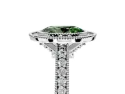 Halo Engagement Ring Setting for Fancy Green Oval Center with Milgrain Pave Band and Bezel Head in Platinum