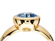 Solitaire Engagement Ring Setting for Fancy Blue Round Cut Center with Wide Band and Bezel Head in Yellow Gold