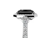 Halo Engagement Ring Setting for Fancy Black Radiant Cut Center with Pave Accents, Heart Basket and Prong Head in Sterling Silver