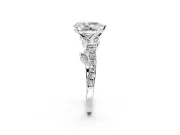 Leaf Motif Engagement Ring Setting for Pear-Shaped Center with Pave Band and Prong Head in Sterling Silver