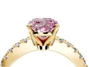 Solitaire Engagement Ring Setting for Fancy Pink Cushion Cut Center with Single Row Accent Band and Prong Head in Yellow Gold