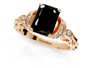 Solitaire Engagement Ring Setting for Fancy Black Emerald Cut Center with Filigree Band and Prong Head in Rose Gold