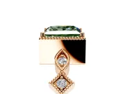 Milgrain Bezel Engagement Ring Setting for Fancy Green Princess Cut Center with Marquise Stations and Bezel Head in Rose Gold