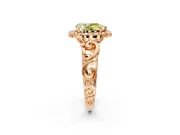 Halo Engagement Ring Setting for Fancy Yellow Pear-Shaped Center with Open Scroll Shoulders and Prong Head in Rose Gold