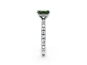 Solitaire Engagement Ring Setting for Fancy Green Emerald Cut Center with Fine Pave Band and Claw Prong Head in Platinum