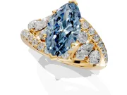 Halo Engagement Ring Setting for Fancy Blue Marquise Center with Marquise and Pave Bypass Band and Prong Head in Yellow Gold