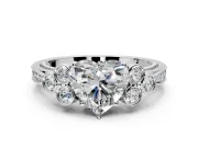 Cluster Engagement Ring Setting for Heart-Shaped Center with Bezel Accent Clusters and Prong Head in Platinum