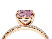 Solitaire Engagement Ring Setting for Fancy Pink Cushion Cut Center with Shared-Prong Accents and Prong Head in Rose Gold