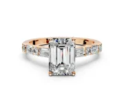 Baguette Engagement Ring Setting for Emerald Cut Center with Alternating Bar-Set Band and Prong Head in Rose Gold