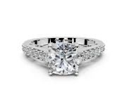 Solitaire Engagement Ring Setting for Cushion Cut Center with Pave Cathedral Band and Prong Head in White Gold