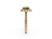 Milgrain Halo Engagement Ring Setting for Fancy Green Princess Cut Center with Bezel Point Accents and Prong Head in Yellow Gold