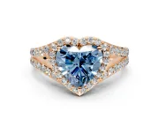 Halo Engagement Ring Setting for Fancy Blue Heart-Shaped Center with Narrow Pave Split Shank and Prong Head in Rose Gold