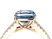 Solitaire Engagement Ring Setting for Fancy Blue Asscher Cut Center with Pave Split Shank and Prong Head in Rose Gold