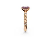 Rope Engagement Ring Setting for Fancy Pink Emerald Cut Center with Accent Shoulders and Prong Head in Rose Gold