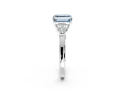 3 Stone Engagement Ring Setting for Fancy Blue Asscher Cut Center with Baguette Accents and Prong Head in Platinum
