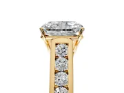 Solitaire Engagement Ring Setting for Radiant Cut Center with Round Cut Channel Band and Prong Head in Yellow Gold