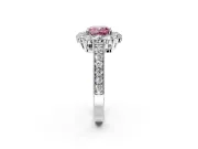 Halo Engagement Ring Setting for Fancy Pink Cushion Cut Center with Milgrain Channel Band and Prong Head in Sterling Silver