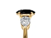 3 Stone Engagement Ring Setting for Fancy Black Oval Center with Large Pear-Shaped Accents and Prong Head in Yellow Gold