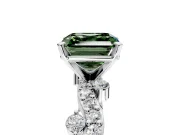 Solitaire Engagement Ring Setting for Fancy Green Asscher Cut Center with Bar-Station Pave Twist and Prong Head in Platinum