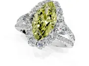 Halo Engagement Ring Setting for Fancy Yellow Marquise Center with Two-Strand Split Shank and Prong Head in Sterling Silver