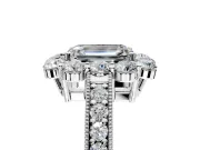 Halo Engagement Ring Setting for Emerald Cut Center with Milgrain Channel Band and Prong Head in Platinum