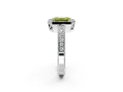 Milgrain Halo Engagement Ring Setting for Fancy Yellow Emerald Cut Center with Wide Pave Band and Prong Head in Platinum