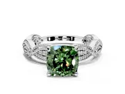 Solitaire Engagement Ring Setting for Fancy Green Cushion Cut Center with Marquise Panel Band and Prong Head in Sterling Silver