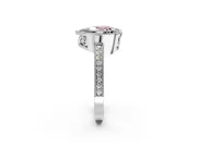 Halo Engagement Ring Setting for Fancy Pink Heart-Shaped Center with Milgrain Halo, Pave Band and Prong Head in Platinum