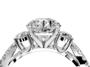 3 Stone Engagement Ring Setting for Round Cut Center with Pave Split Shank and Prong Head in White Gold