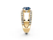 Solitaire Engagement Ring Setting for Fancy Blue Round Cut Center with Wide-Open Split Shank and Prong Head in Yellow Gold