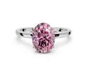 Hidden Halo Engagement Ring Setting for Fancy Pink Oval Center with Plain Band and Tall Prong Head in Sterling Silver