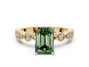 Solitaire Engagement Ring Setting for Fancy Green Emerald Cut Center with Milgrain Bezel Accents and Prong Head in Yellow Gold