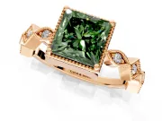 Milgrain Bezel Engagement Ring Setting for Fancy Green Princess Cut Center with Marquise Stations and Bezel Head in Rose Gold