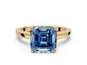 Solitaire Engagement Ring Setting for Fancy Blue Asscher Cut Center with Basket Rail and Prong Head in Yellow Gold