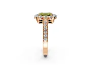 Halo Engagement Ring Setting for Fancy Yellow Emerald Cut Center with Milgrain Channel Band and Prong Head in Rose Gold