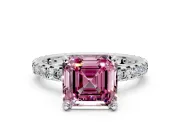 Solitaire Engagement Ring Setting for Fancy Pink Asscher Cut Center with Shared-Prong Accents and Prong Head in Sterling Silver