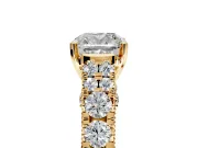 Solitaire Engagement Ring Setting for Cushion Cut Center with Pave Cathedral Shoulders and Prong Head in Yellow Gold