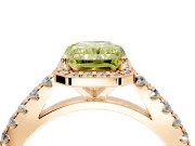 Halo Engagement Ring Setting for Fancy Yellow Radiant Cut Center with Full Pave Band and Prong Head in Rose Gold