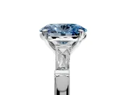 3 Stone Engagement Ring Setting for Fancy Blue Oval Center with Tapered Baguettes, Plain Band and Prong Head in Platinum